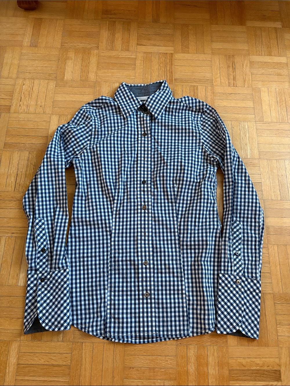 Max Volmary Blue and White Gingham Button-Up Shirt